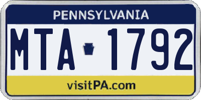 PA license plate MTA1792