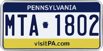 PA license plate MTA1802