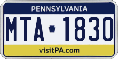 PA license plate MTA1830