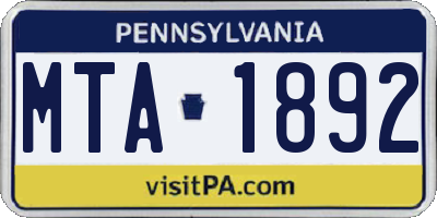 PA license plate MTA1892