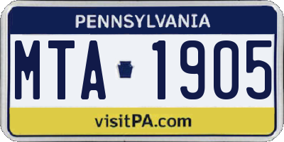 PA license plate MTA1905