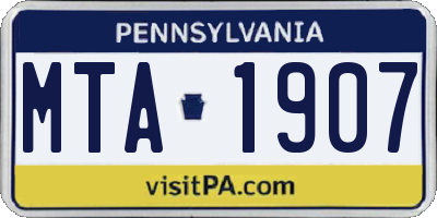PA license plate MTA1907