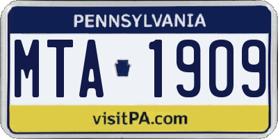 PA license plate MTA1909