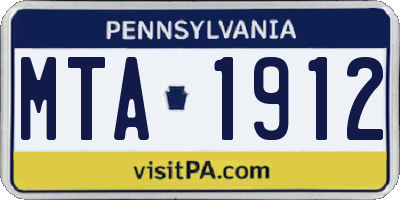 PA license plate MTA1912