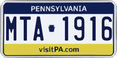 PA license plate MTA1916