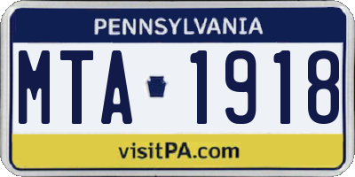 PA license plate MTA1918