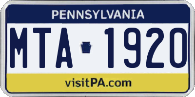 PA license plate MTA1920