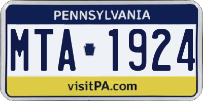 PA license plate MTA1924
