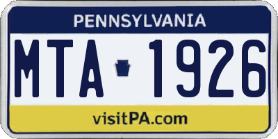 PA license plate MTA1926