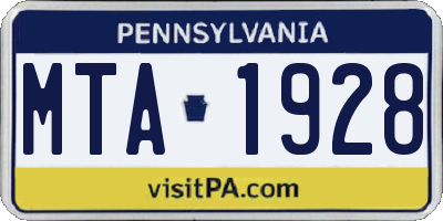 PA license plate MTA1928