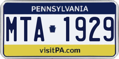 PA license plate MTA1929