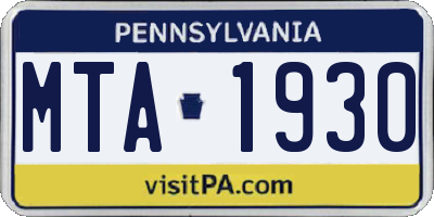 PA license plate MTA1930