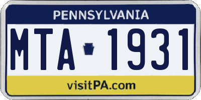 PA license plate MTA1931
