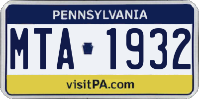PA license plate MTA1932
