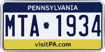 PA license plate MTA1934