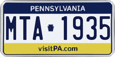 PA license plate MTA1935