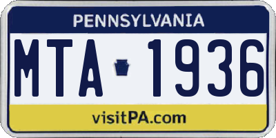 PA license plate MTA1936