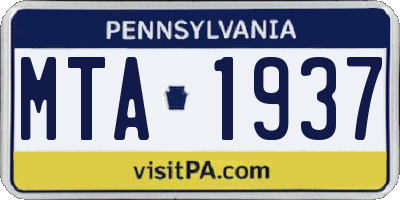 PA license plate MTA1937