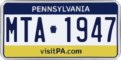 PA license plate MTA1947