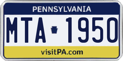 PA license plate MTA1950