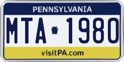 PA license plate MTA1980