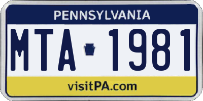 PA license plate MTA1981