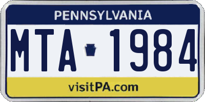 PA license plate MTA1984