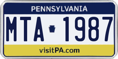 PA license plate MTA1987