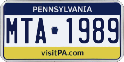 PA license plate MTA1989