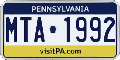 PA license plate MTA1992