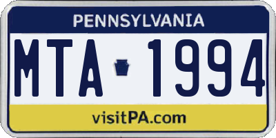 PA license plate MTA1994