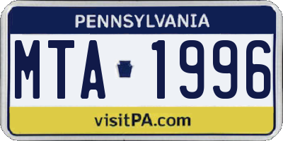 PA license plate MTA1996