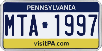 PA license plate MTA1997