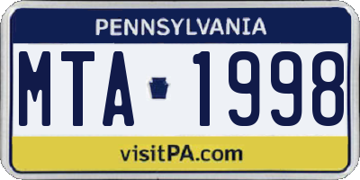 PA license plate MTA1998