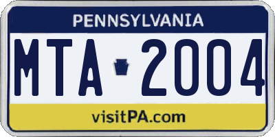 PA license plate MTA2004