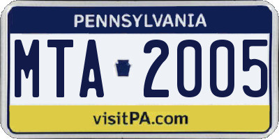 PA license plate MTA2005