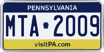 PA license plate MTA2009