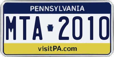 PA license plate MTA2010