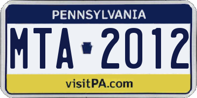PA license plate MTA2012