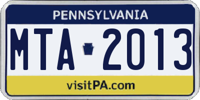 PA license plate MTA2013