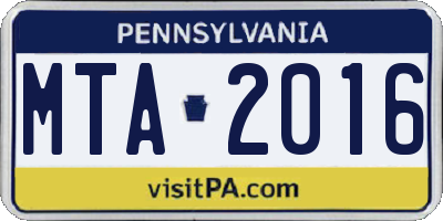 PA license plate MTA2016