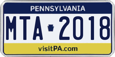 PA license plate MTA2018