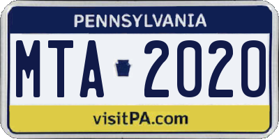 PA license plate MTA2020