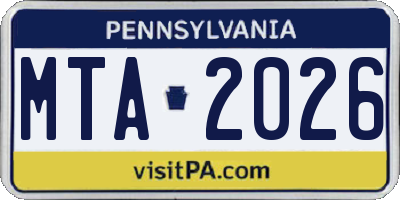 PA license plate MTA2026