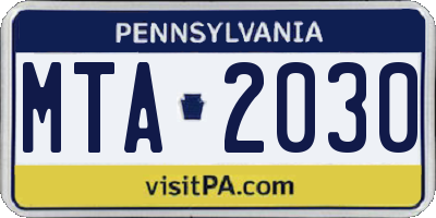 PA license plate MTA2030
