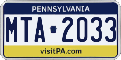 PA license plate MTA2033