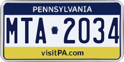 PA license plate MTA2034