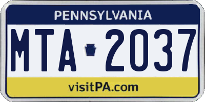 PA license plate MTA2037