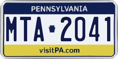 PA license plate MTA2041