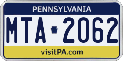 PA license plate MTA2062